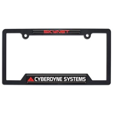 Imagem de Elektroplate Oficialmente licenciado - Terminator Sky Net Cyberdyne System Moldura de placa de licença de plástico de canto aberto preto brilhante. Suporte de etiqueta de carro de terror de plástico à