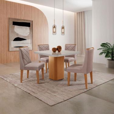 Imagem de Mesa de Jantar Eloise 90cm Tampo MDF Vidro Canto Copo com 4 Cadeiras Isadora Moderna Mobília