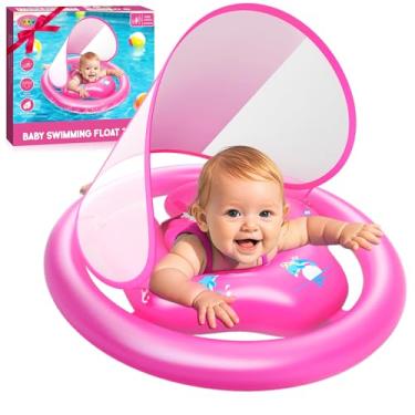 Imagem de ZIZZ Boia de piscina para bebês de 1 a 2 anos - Os melhores brinquedos infláveis para bebês com proteção solar para bebês de 3 a 6 anos, brinquedos de natação de verão