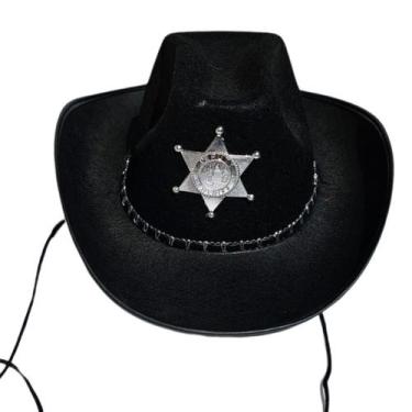 Imagem de Chapéu Xerife Preto Com Estrela Cowboy junino adulto - sm decora
