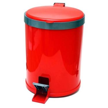 Imagem de Lixeira Pedal Cesto De Lixo Tampa 12 Litros Vermelha Cozinha Banheiro 