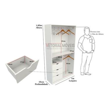 Imagem de Armário Cabideiro Gaveta Misto M3 Mdp Closet Arara Roupeiro