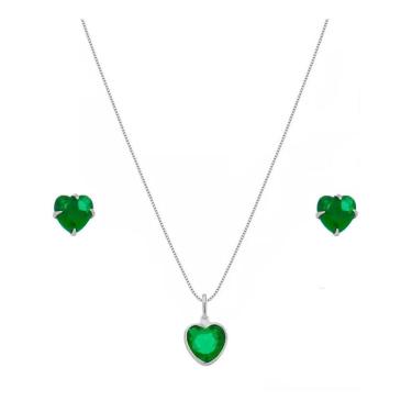 Imagem de Colar Coração E Brinco Prata Pura 925 Embrulho Presente