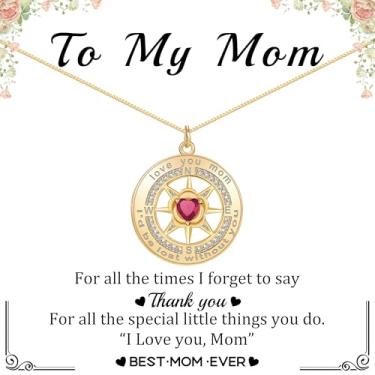 Imagem de GeFuzer Colar de bússola de presente de dia das mães com pedra do mês de nascimento, presentes de aniversário para mulheres, moderno, banhado a ouro, colar de pedra do mês de nascimento ajustável