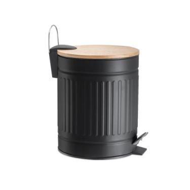 Imagem de Lixeira Tampa De Bambu E Pedal Com Amortecedor Fluted Preta - Jolitex