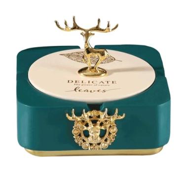 Imagem de Cinzeiro decorativo de resina com tampa de veado dourado bandeja de cinzas à prova de vento para escritório em casa suporte de cinzas criativo/decoração de mesa charuto (azul)