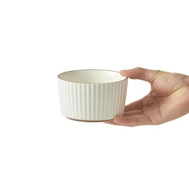 Imagem de Pratos e pratos redondos esmaltados, utensílios de mesa de textura minimalista doméstica - tigela de arroz de boca reta de 11,4 cm - branco pérola