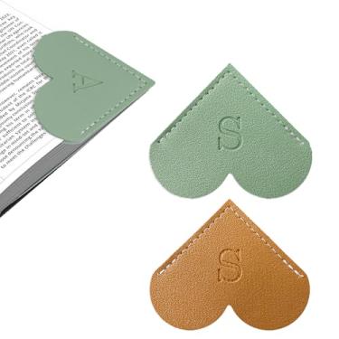 Imagem de Marcador de livro de coração de couro personalizado com inicial, 26 letras, marcador de livro de página de canto personalizado para mulheres leitoras, amantes de livros, professores, estudantes