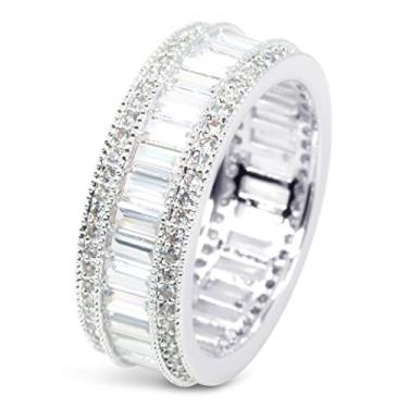 Imagem de Anel feminino Savlano banhado a ouro 18 K zircônia cúbica 8 mm corte esmeralda eternidade lustroso