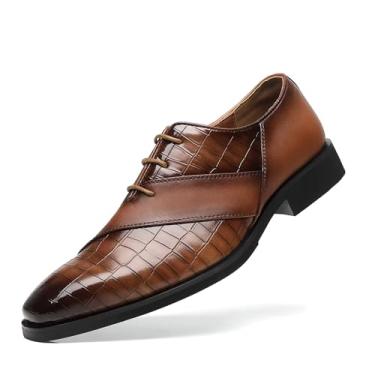 Imagem de SANNAX Sapato Oxford masculino formal com cadarço clássico casual para negócios sapatos de couro para homens, Marrom, 41