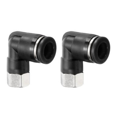 Imagem de HARFINGTON 5 peças PLF10-N01 cotovelo fêmea pneumático tubo de 10 mm OD x 1/20.3 cm NPT 90 graus empurrar para conectar acessórios de tubo de ar conexão rápida para máquina pneumática preto