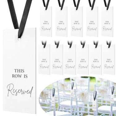 Imagem de Clabby Pacote com 12 placas de cadeiras reservadas com fita para recepção de casamento festa restaurante Esta fileira é reservada placas penduradas para eventos de igreja casamento cadeira de banco