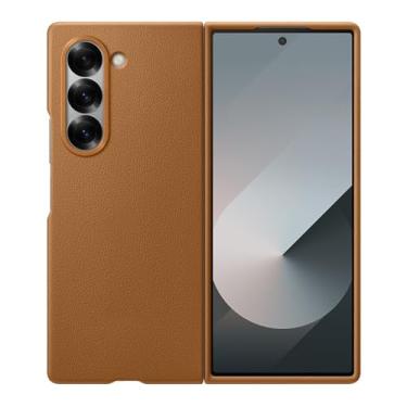 Imagem de HAO RIYLN Capa de couro para Samsung Galaxy Z Fold6, capa ultrafina de textura lichia com proteção de lente vintage business à prova de choque, marrom, Z DOBRAD6