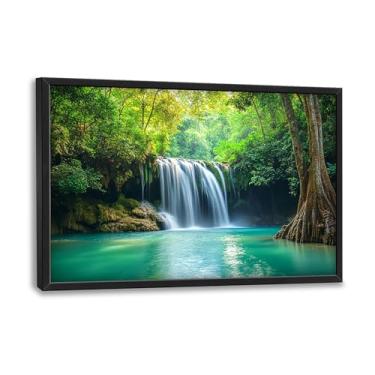 Imagem de Arte de parede extragrande para sala de estar emoldurada, imagens de decoração de parede grande com cachoeira floresta, paisagem de árvores, paisagem, tela, pintura, arte emoldurada, quarto