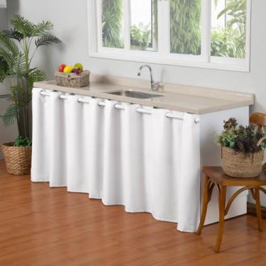 Imagem de Cortina Pequena para Pia 2,80m x 80cm Simples Microfibra 170 Fios Decorativa Baratinho (BRANCO)