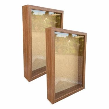 Imagem de Kit 2 Molduras Caixa Alta Com Vidro Expositora 20x30cm - Revestida - 1,5X4,5 Cor:Freijó Real;Tamanho:20X30 cm
