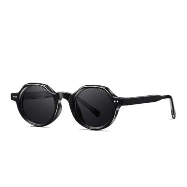 Imagem de JRLLFD Óculos de sol retrô oval feminino luxo rebites fashion masculino punk tons escuros uv400 (preto cinza)