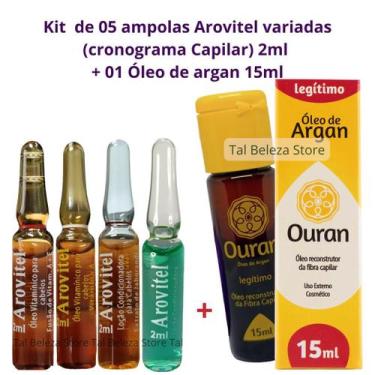 Imagem de Kit Cronograma capilar 5 ampolas 2ml variadas + 1 Óleo de argan Ouran 