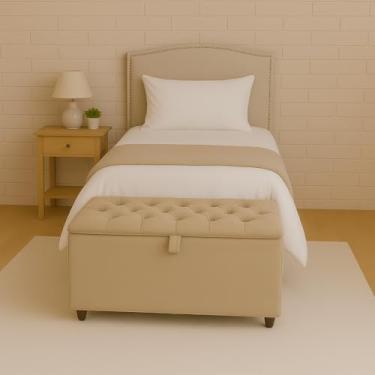 Imagem de Baú Divã Sara Recamie Capitonê 80cm Para Quarto Cama Solteiro (BEGE)