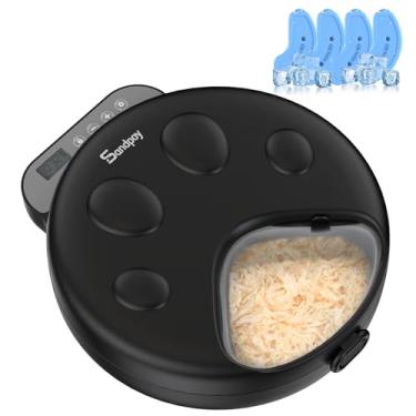 Imagem de Alimentador automático para gatos, dispensador de ração úmida sem fio para animais de estimação com 4 pacotes de gelo, 4 refeições por dia, recipiente refrigerado para alimentos frescos, alimentador