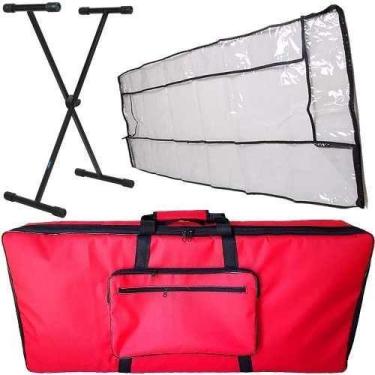 Imagem de Kit Capa Acolchoada Vermelha C/ Acessórios Para Teclado 5/8  Carbon - 