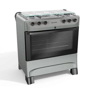 Imagem de Fogão 5 Bocas a Gás Mueller com Acendimento Automático e Forno 81,6L Titânio Bivolt - MFI5BB