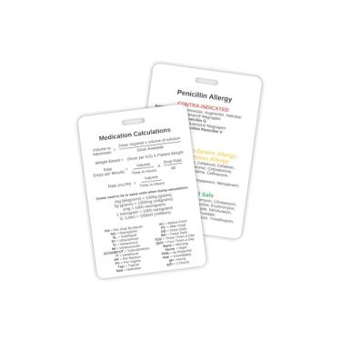 Imagem de Medicação penicilina cálculo seguro antibióticos contra-indicações conversões sigla cartão crachá carretel 6,7 x 9,9 cm plástico com clipe de cordão referência enfermeira EMT paramédico farmacêutico
