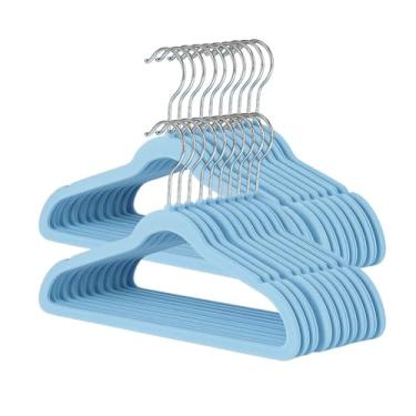 Imagem de Kit 20 Cabide Infantil de Veludo Antideslizante Slim Ultrafino para Roupa Calça Camiseta de Bebe (Azul)