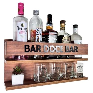 Imagem de Bar de Parede MDF Preto ou Amadeirado Barzinho para sala Bar suspenso compacto (Bar Doce Bar - Amadeirado)