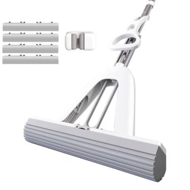 Imagem de TBATM Mop Squeezy com Cabeça de Esponja Super Absorvente, Mop de Assoalho e Balde Conjunto ou Sem Balde, Punho de Aço Inoxidável Escalável, Uso Seco Molhado, para Laminado, Telha, Piso de Madeira,G