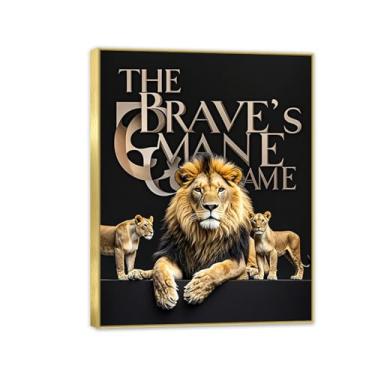 Imagem de Arte de parede de escritório inspiradora família leão e filhote impressão em tela animal pôsteres inspiradores citações motivacionais imagens para decoração de parede de quarto masculino 40 x 30 cm