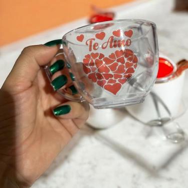 Imagem de Conjunto Amor Com 4 Xícaras Cristal Com Adesivo Vinil 180ml + 1 Lindo 