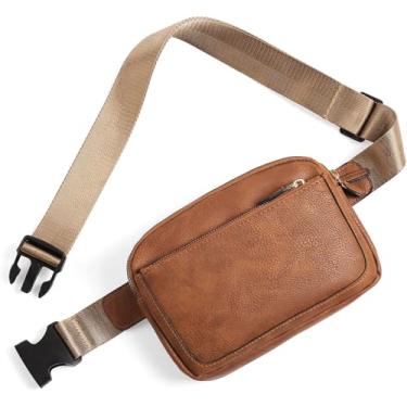 Imagem de Bolsa de cinto feminina, mini bolsa tiracolo para todos os lugares, alça ajustável, pochete feminina de couro sintético, Marrom, Tendência