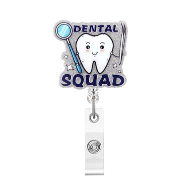 Imagem de Carretel de crachá de dentes engraçados, crachá de acrílico fofo para crachá de identidade, suporte retrátil telescópico divertido de clipe de jacaré, acessórios para enfermeiras, trabalhadores