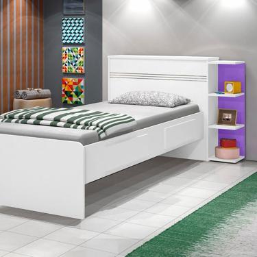 Imagem de Cama Solteiro Lavanda com Baú 2 Gavetas Branco/Lilás - Pnr Móveis
