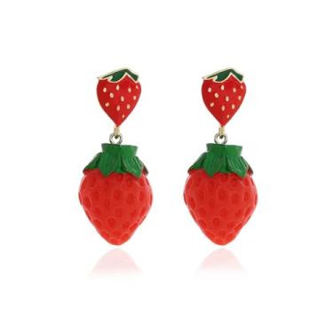 Imagem de Brincos de morango para mulheres, pingente de gota de fruta, vermelho, fofo, joia de morango, moderna, leve, acessórios para presente, Metal, Sem pedra preciosa