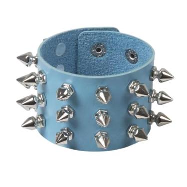 Imagem de Azusa Sun Pulseira de metal com rebite de ponta, pulseira de couro cravejado punk rock, joias para festas de fim de ano, presentes para homens e mulheres, One size, Couro, Sem Pedra Preciosa