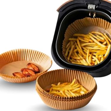 Imagem de 150 Folhas de Forro Air Fryer Descartável – Papel Antiaderente Biodegradável, Tapete Absorve Gordura, Fácil Limpeza, Compatível com Air Fryers 3 a 5L
