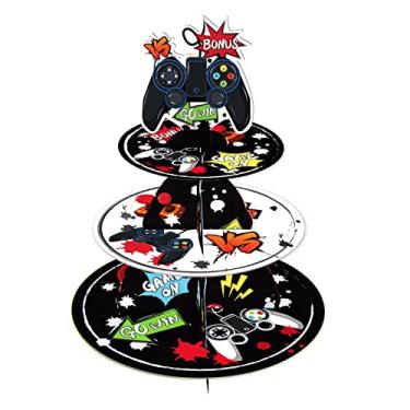 Imagem de Suporte de bolo gamepad de 3 níveis, torre de sobremesa com tema de jogo para aniversário, piquenique, festa de formatura