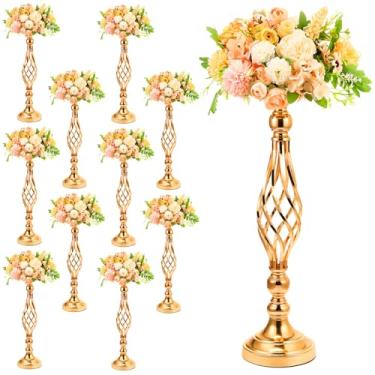 Imagem de Rtteri 10 peças de metal para arranjos de flores, suporte de centro de mesa de flores de casamento, elegante suporte de vela de vaso de metal para decoração de mesa de recepção de casamento, decoração