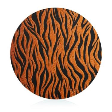 Imagem de Tábua de cortar para cozinha, antiderrapante, resistente ao calor, fácil de limpar, listras de tigre, tábua de corte laranja - Presente de cozinha ideal para cozinheiros domésticos