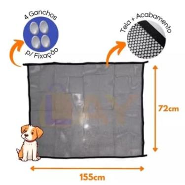 Imagem de Cerca Tela para Cachorros/Divisória para Portas Preto | Fácil Instalação | Ambientes Internos | Diversos Tamanhos | Leve e Prática | Segurança para Pets (G: 72cm x 155cm)