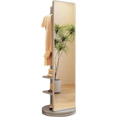 Imagem de Armário De Armário De Joias Cabide De Madeira Giratório De 360 ° Com Espelho De Corpo Inteiro Espelhos De Piso 2 Em 1 E Cabide Sala De Estar Quarto Espelho De Vestiário, Grey, Rotating