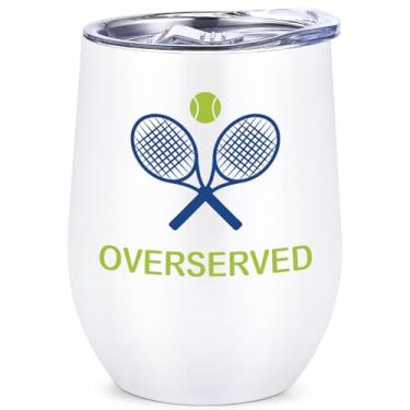 Imagem de Qtencas Presentes para amantes de tênis, copo de vinho isolado de aço inoxidável com tampa, presentes de aniversário de Natal para mulheres, irmã mãe, amantes de tênis, jogadoras de tênis, 340 g,