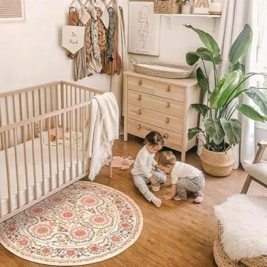 Imagem de Poowe Tapete redondo para sala de estar – 1,8 m lavável, neutro, moderno, abstrato, macio, fofo, circular, piso interno, tapete antiderrapante para quarto, embaixo da mesa de jantar, decoração de