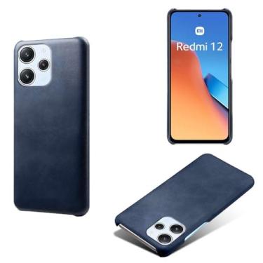 Imagem de Capa para Xiaomi Redmi 12 4G,Proteção contra quedas,Casca de volta de cor sólida simples,Design de couro de imitação de plástico-Blue