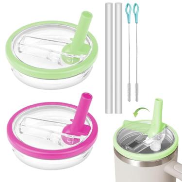 Imagem de 2 peças de substituição de tampa de canudo dobrável de 1,134 g para Stanley Quencher, tampas de copo à prova de respingos compatíveis com Stanley Cup, tampa reutilizável para copo Stanley (verde +