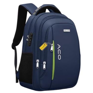 Imagem de Mochila Bolsa Masculina Feminina Notebook Anti Furto Reforçada Semi Impermeável Escolar Faculdade Trabalho Viagem Resistente Executiva Cabo De Aço Saída Usb SAÍDA Fone DE OUVIDO (Preto) (Azul)