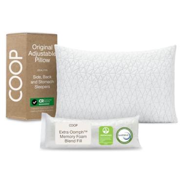 Imagem de Travesseiro Coop Home Goods Original ajustável, Queen Size, para dormir, espuma viscoelástica, matelassê em losango, médio firme, para dormir de costas, bruços e lado, CertiPUR-US/GREENGUARD Gold