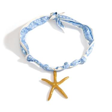 Imagem de Dcfywl731 Colar de cachecol com pingente de peixe colar concha bandana joia feminina